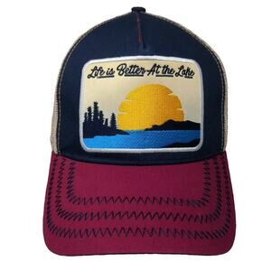 Wild Wear Trucker Hat Blue Red Snapback Lake Life Patch OS Hat Mesh Embroidered